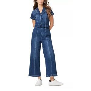 PAIGE DENIM WOMENS SIZE 12 ANESSA SHORT SLEEVE JEAN JUMPSUIT SEAMING BLUE NEW